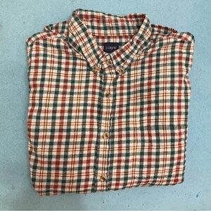J.Crew Flannel Shirt Plaid Button Up Long Sleeve Red White Mens Large J Crew